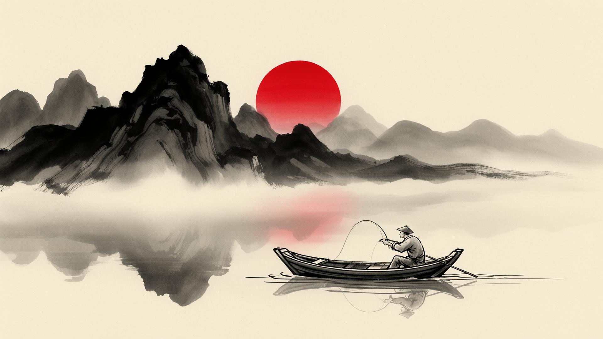Fisherman & Red Sun