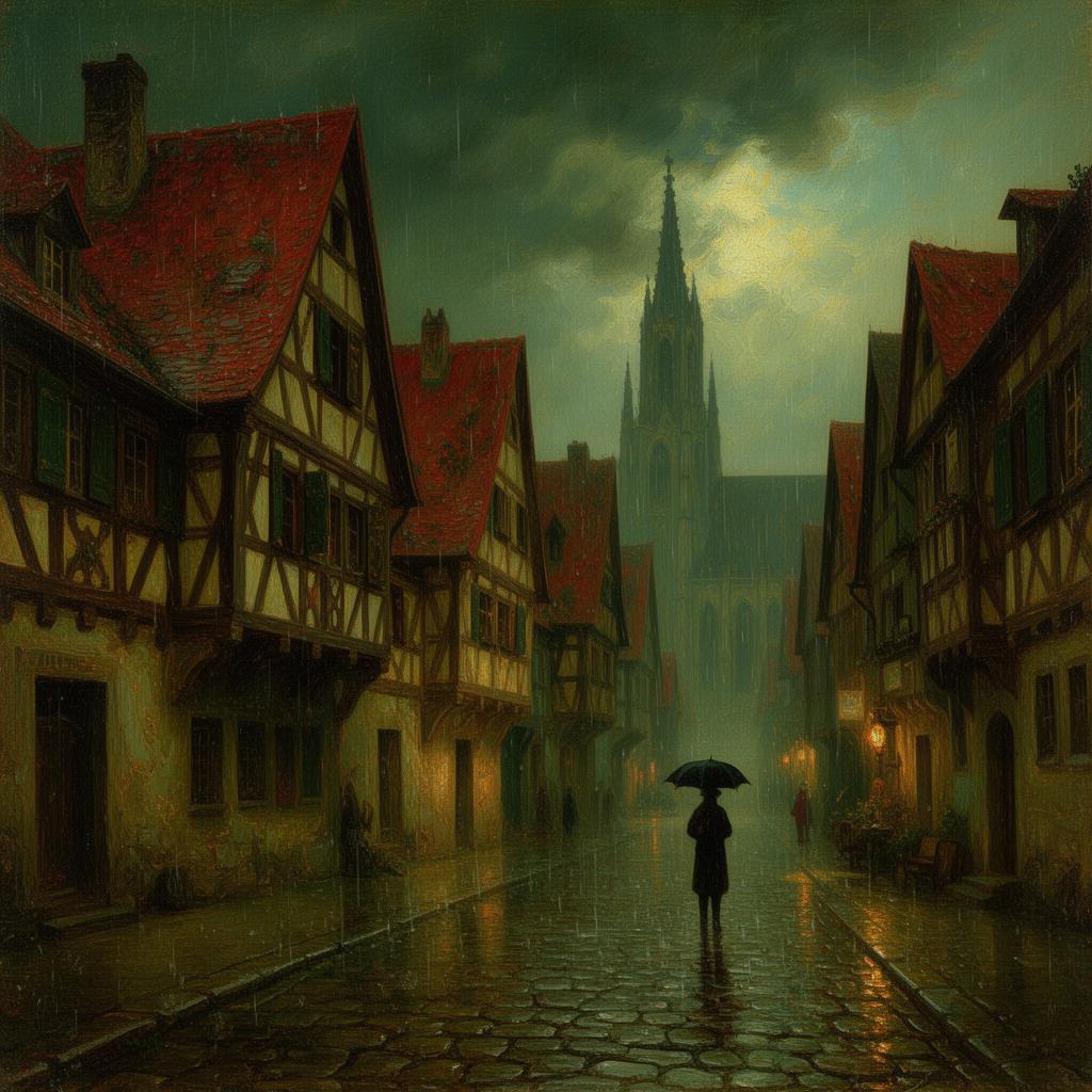 Rothenburg in the Rain — Romantic Oil Painting from Germany